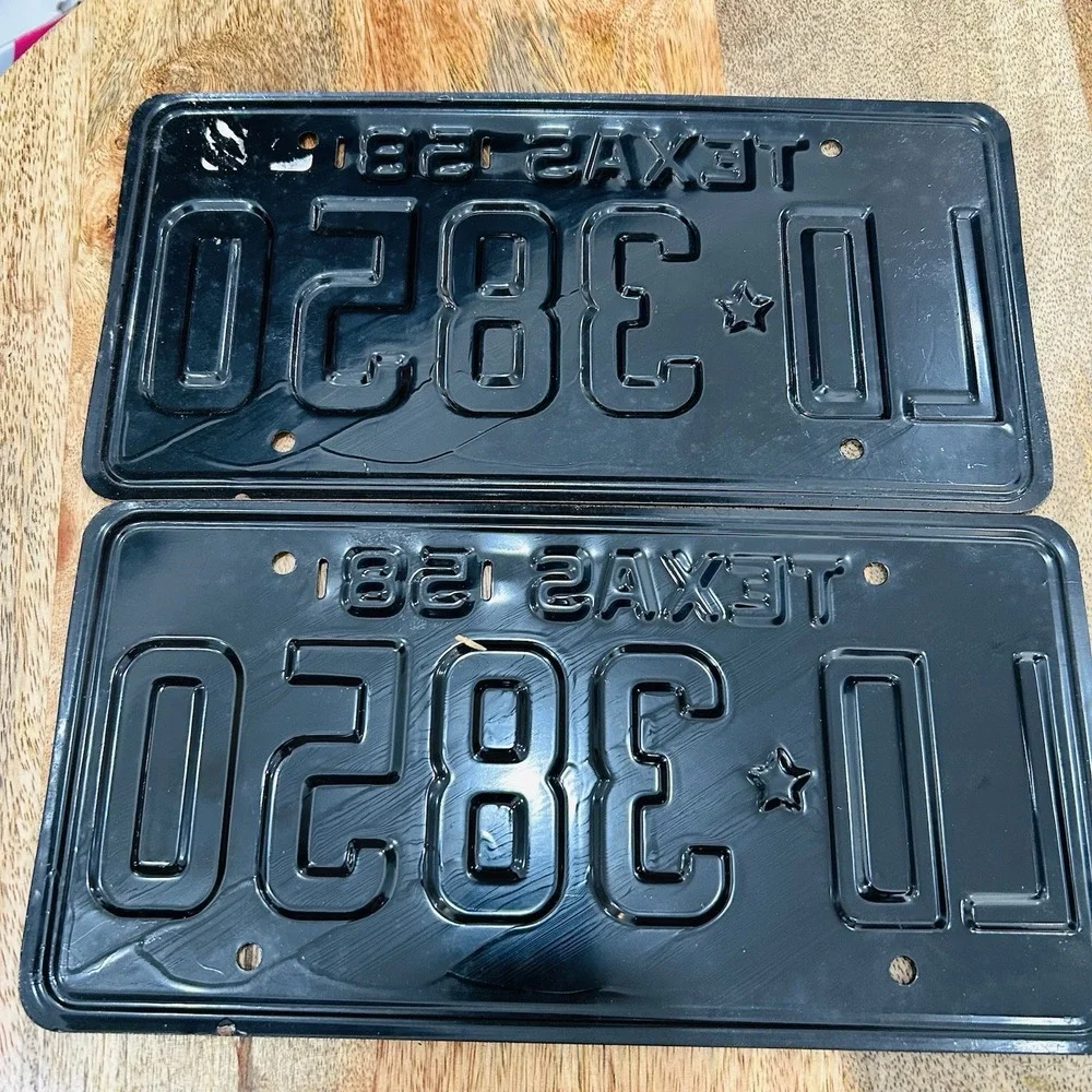 Vintage 1958 Texas Automobile license Plates Matching Set Unmounted LD 3850 Car